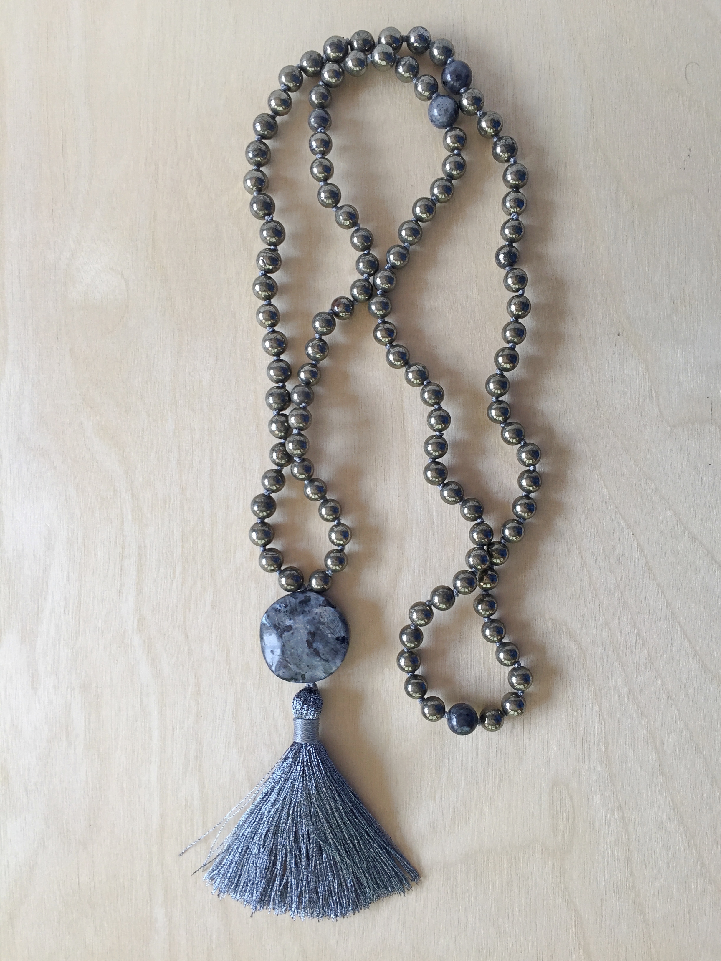 Pyrite-Bead-Tassel-Necklace